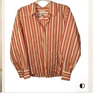 Liz Clairborne petite pink & Cream Striped Button-Up Shirt non iron Size 12P